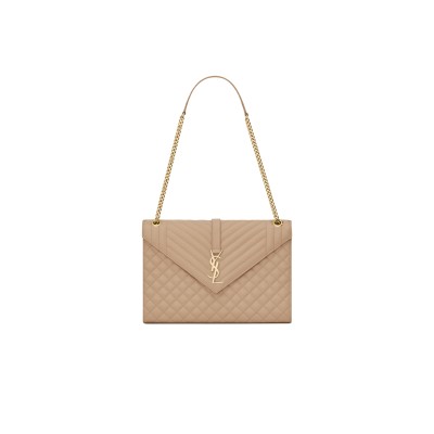 YSL ENVELOPE LARGE IN QUILTED GRAIN DE POUDRE EMBOSSED LEATHER 600166BOW912721 (31*22*7.5cm)